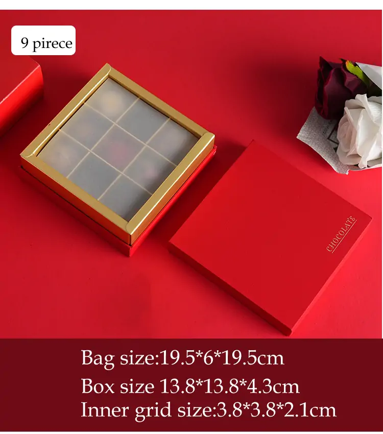 Customized logo for chocolate packaging gift box 9 pirece red boxes
