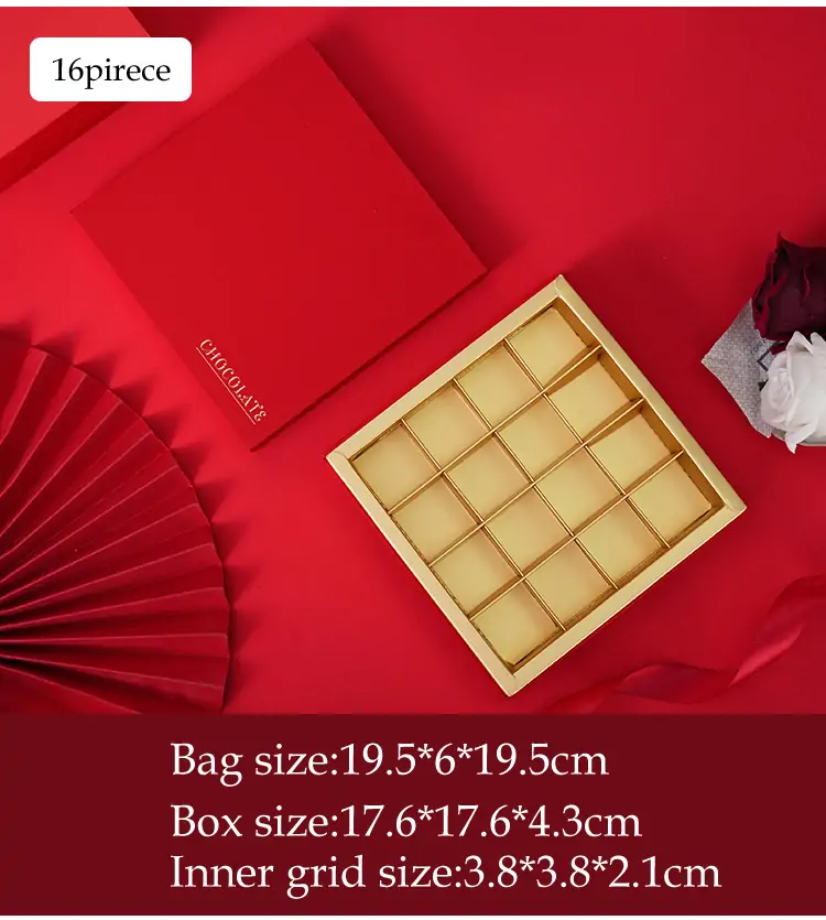 Customized logo for chocolate packaging gift box 16 pirece red boxes
