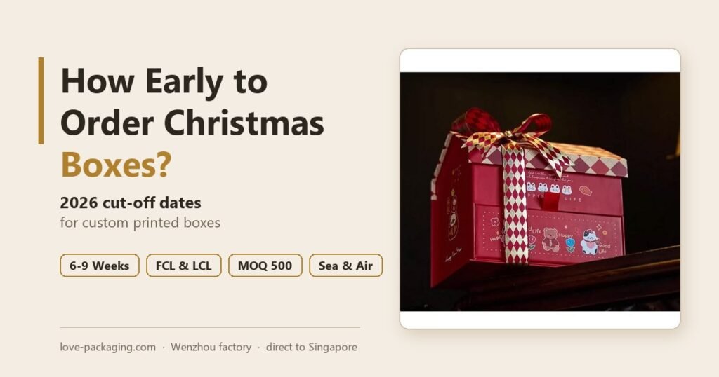 Custom Christmas boxes take 6-9 weeks from artwork to warehouse
