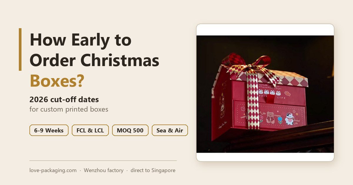 Custom Christmas boxes take 6-9 weeks from artwork to warehouse